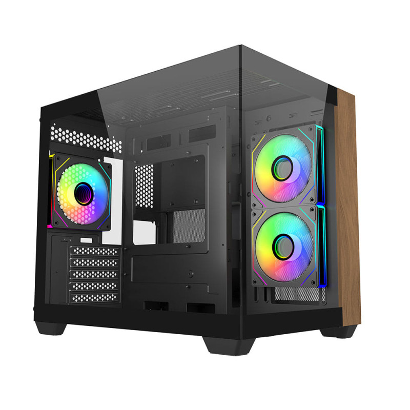 CoolerMaster Elite 481 TG & Wood Mini Tower mATX Case - Black