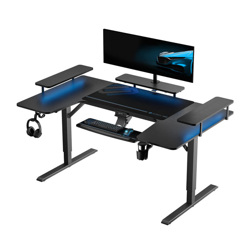 Eureka 60" L Shaped Right Side Electric Desk - Rustic Brown