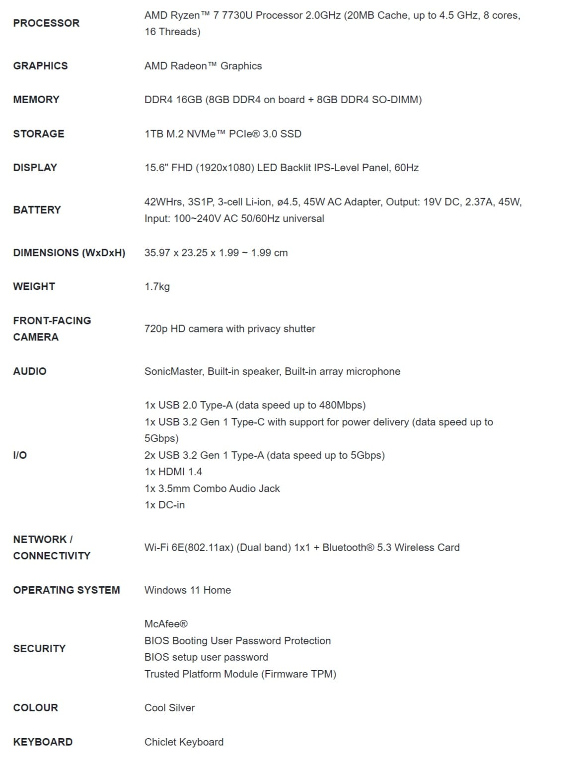 Technical Specifications