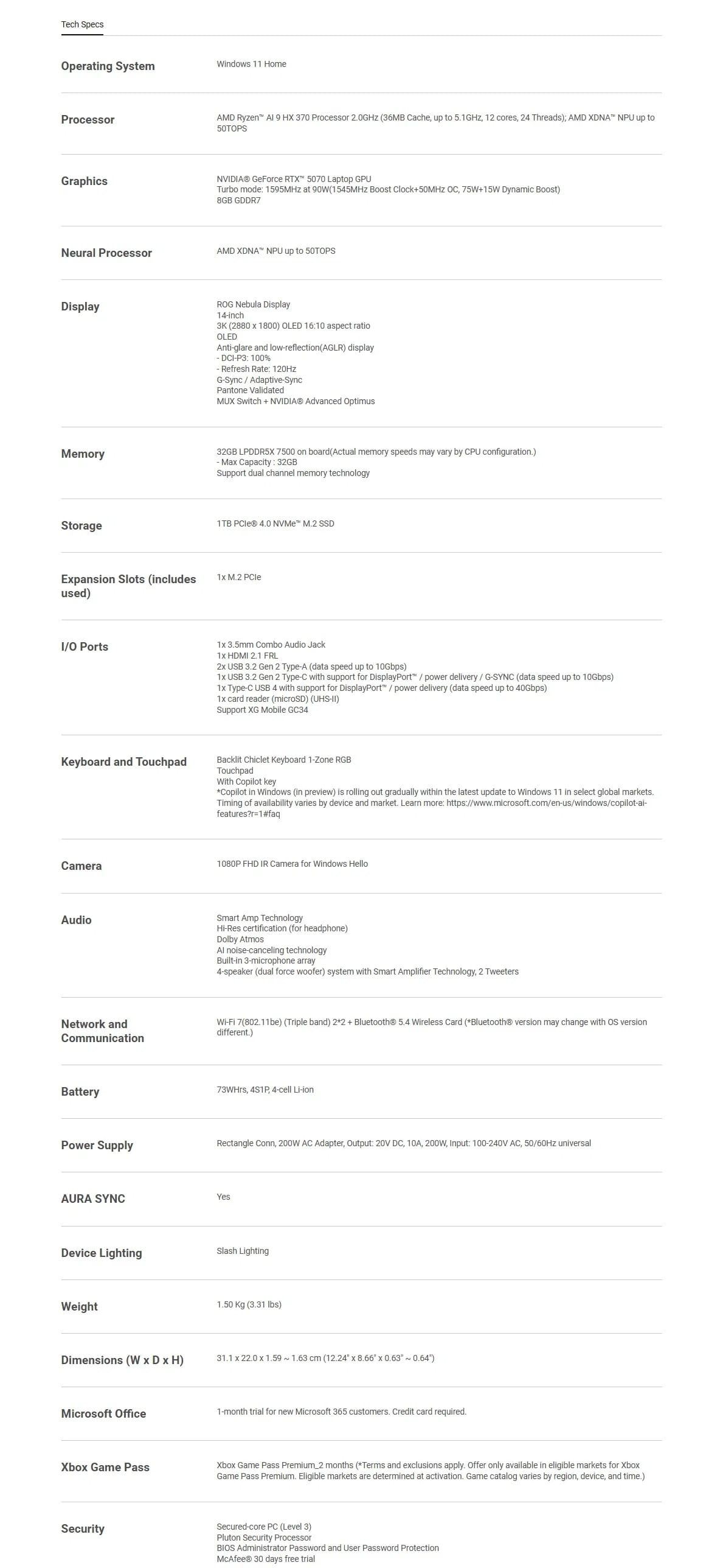 Technical Specifications