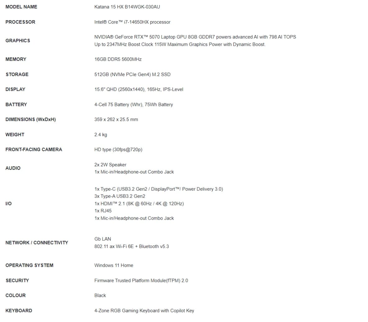 Technical Specifications